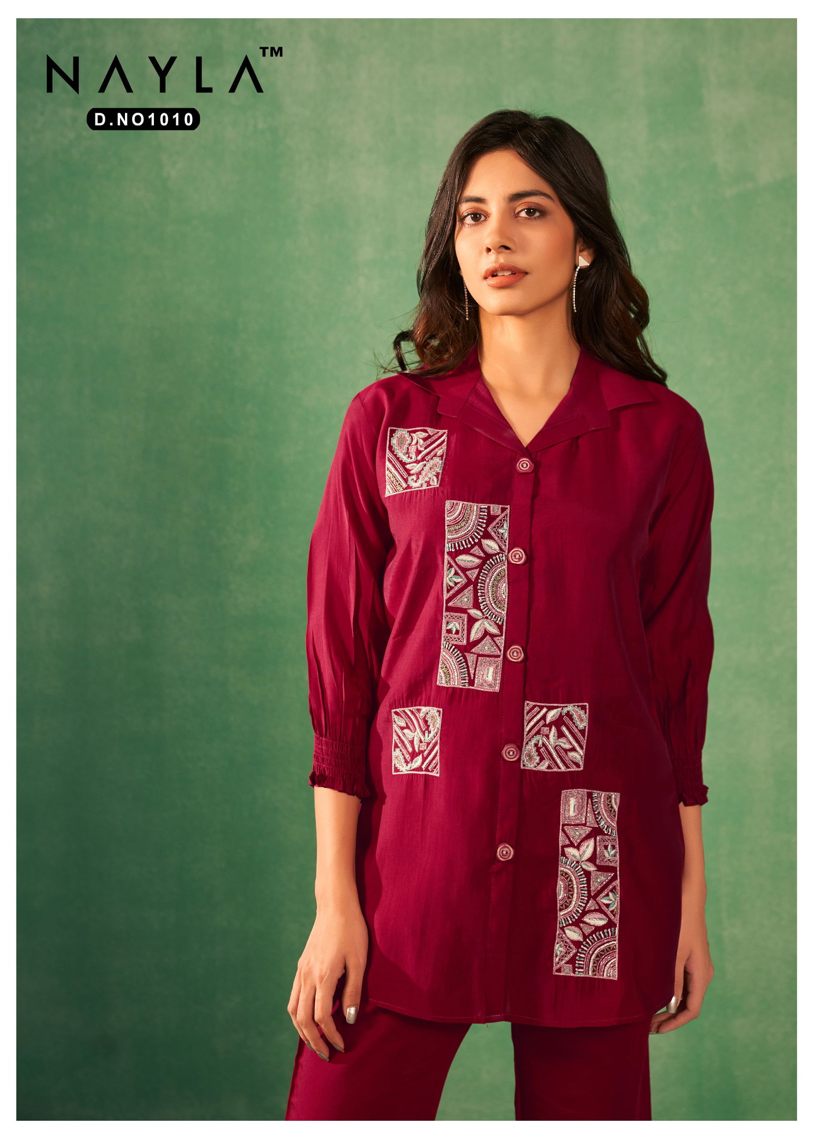 1010 Nayla Size Set Designer Work Ladies Top With Bottom Cord Set Wholesalers In Delhi